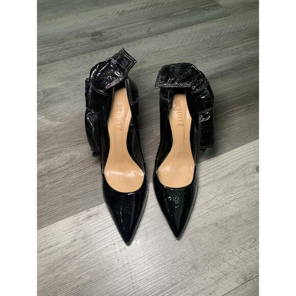 Schultz Shoes Womens Size 5.5B Patent Leather Bow High Heel Pumps Made in Brazil - Picture 1 of 7